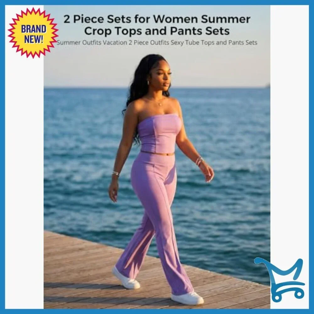 Strapless Tube Crop Top Flared Pants Set 2 Piece Outfit Women's Tracksuit